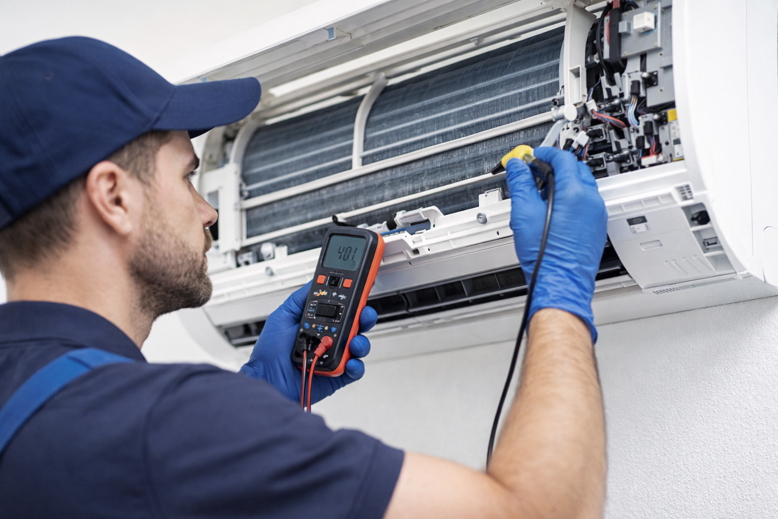 Técnico de ar-condicionado trabalhando